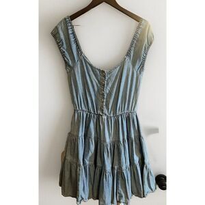 Vintage 80’s 90s Y2K Vintage Blue Tiered Denim Prairie Dress Sz L.        Bb